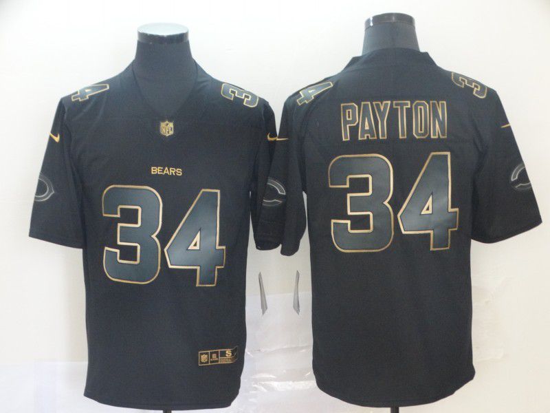 Men Chicago Bears #34 Payton Nike Vapor Limited Black Golden NFL Jerseys